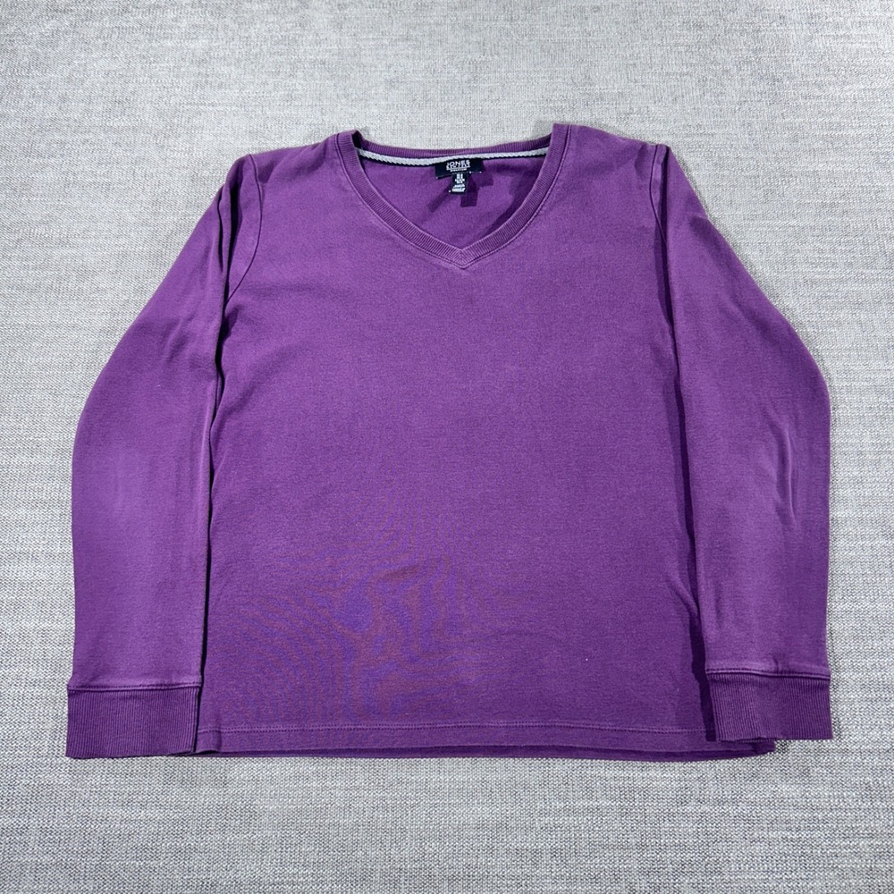 Jones New York Signature Top Womens Medium Purple Excellent V-Neck Long Sleeve